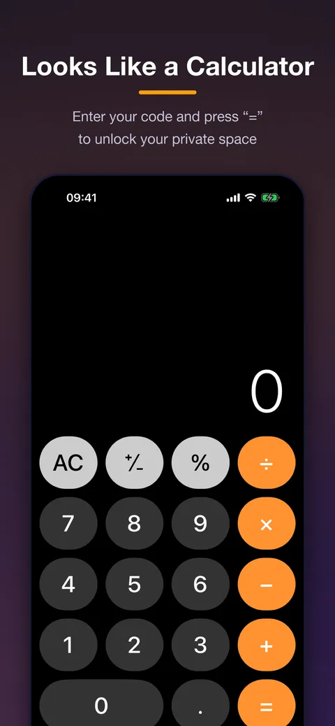 Classified Files calculator disguise screen