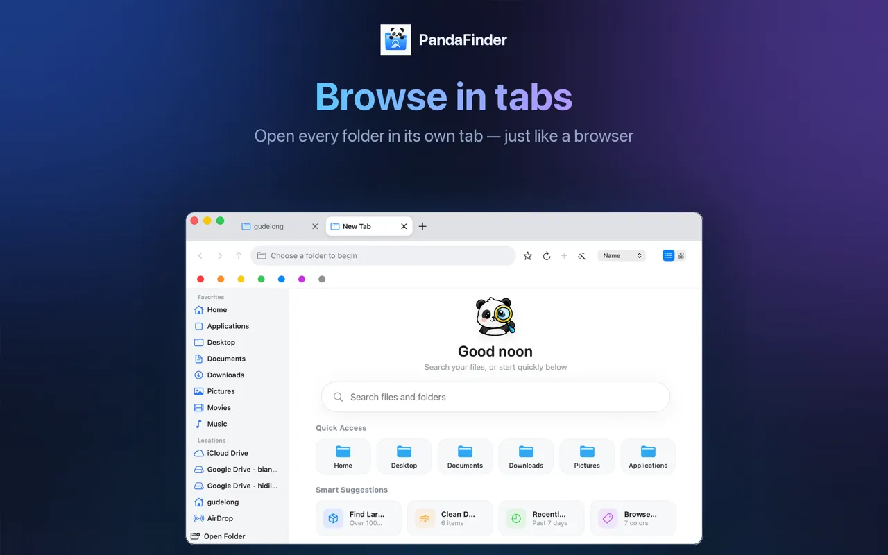 PandaFiles file browser in the desktop app