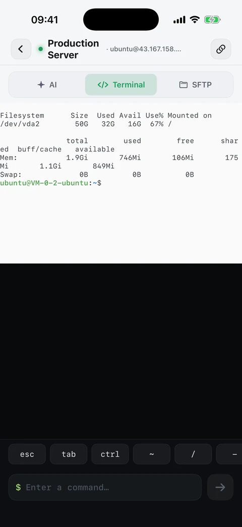 ShellPilot SSH terminal screen